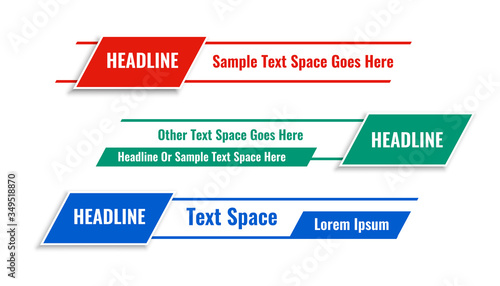 modern geometric lower third banners in three colors