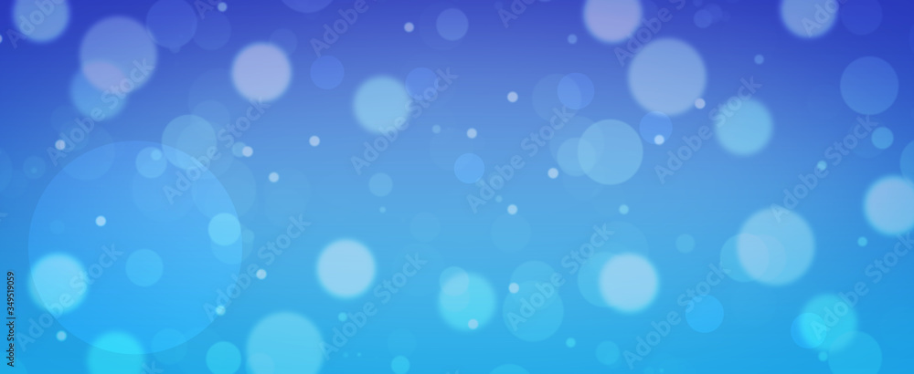 Glowing blue bokeh background.  Spring concept. Blurred bokeh circles.  Website banner.  Celebration.