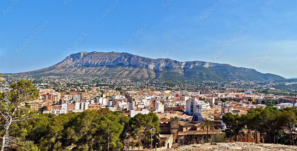 Panoramic view on the Montgo hill of Denia, Spain.