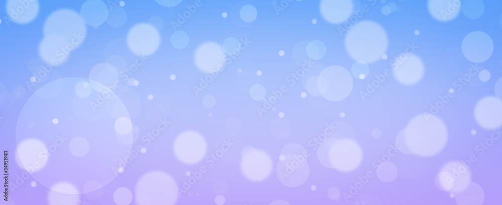 Glowing soft blue and purple bokeh background.  Spring concept. Blurred bokeh circles.  Website banner.  Celebration.