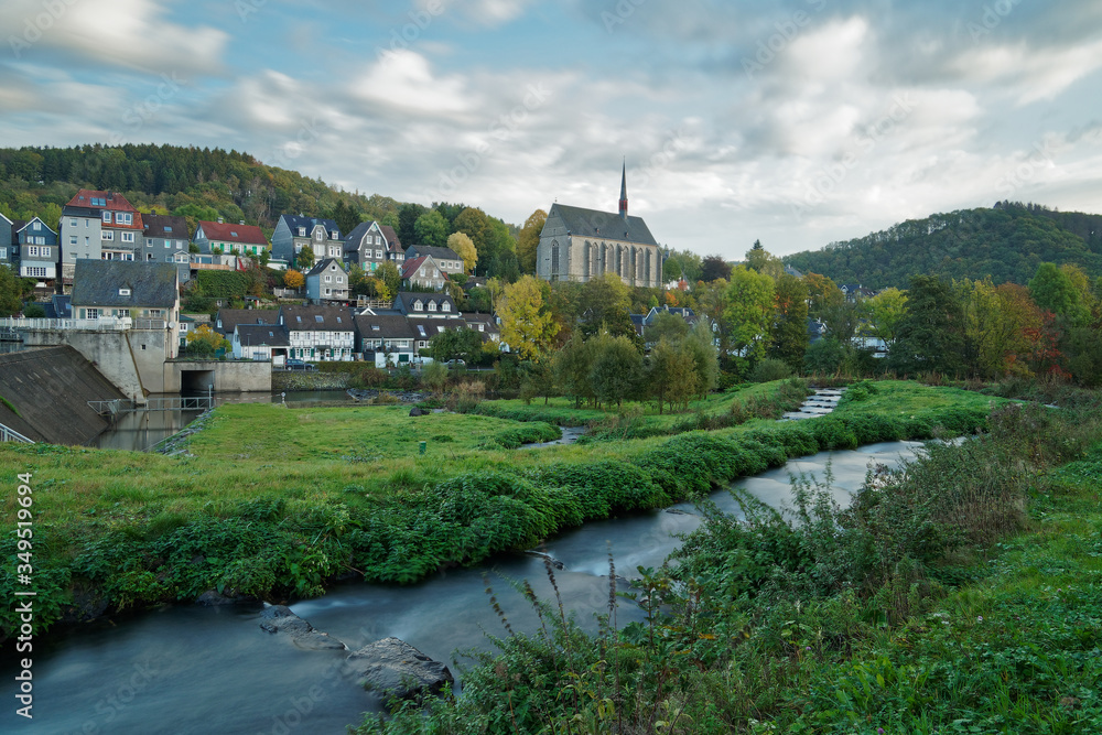 View of Old Beyenburg in autumn colors during a cloudy morning. View of Old Beyenburg in autumn colors during a cloudy morning.