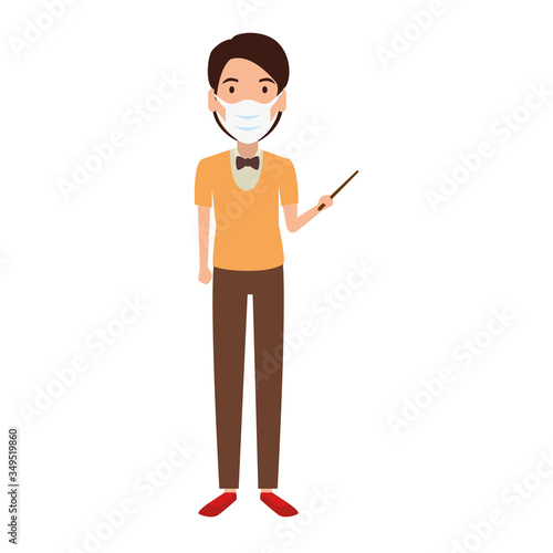 teacher using face mask isolated icon vector illustration design