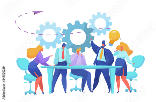 Vector flat corporate people brainstorm at office