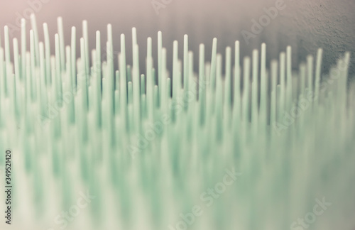 Close-up plastic hairbrush teeth