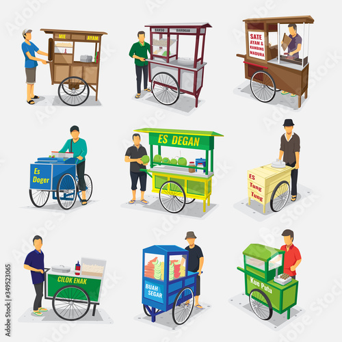 gerobak jajanan pasar indonesia - translate Indonesian traditional street food stall