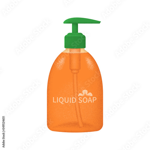 Stylized illustration of liquid soap bottle with texture shading. On white background