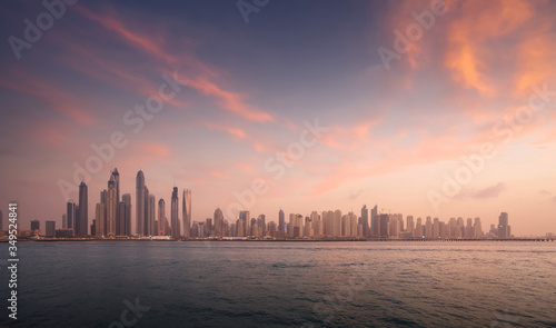 skyscrapers in Dubai Marina  sunset time  UAE