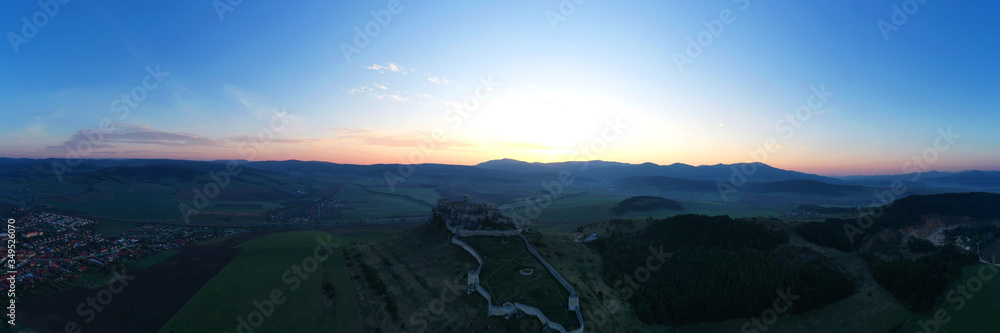 Obraz premium Aerial view of Spissky Castle in Slovakia - Sunrise
