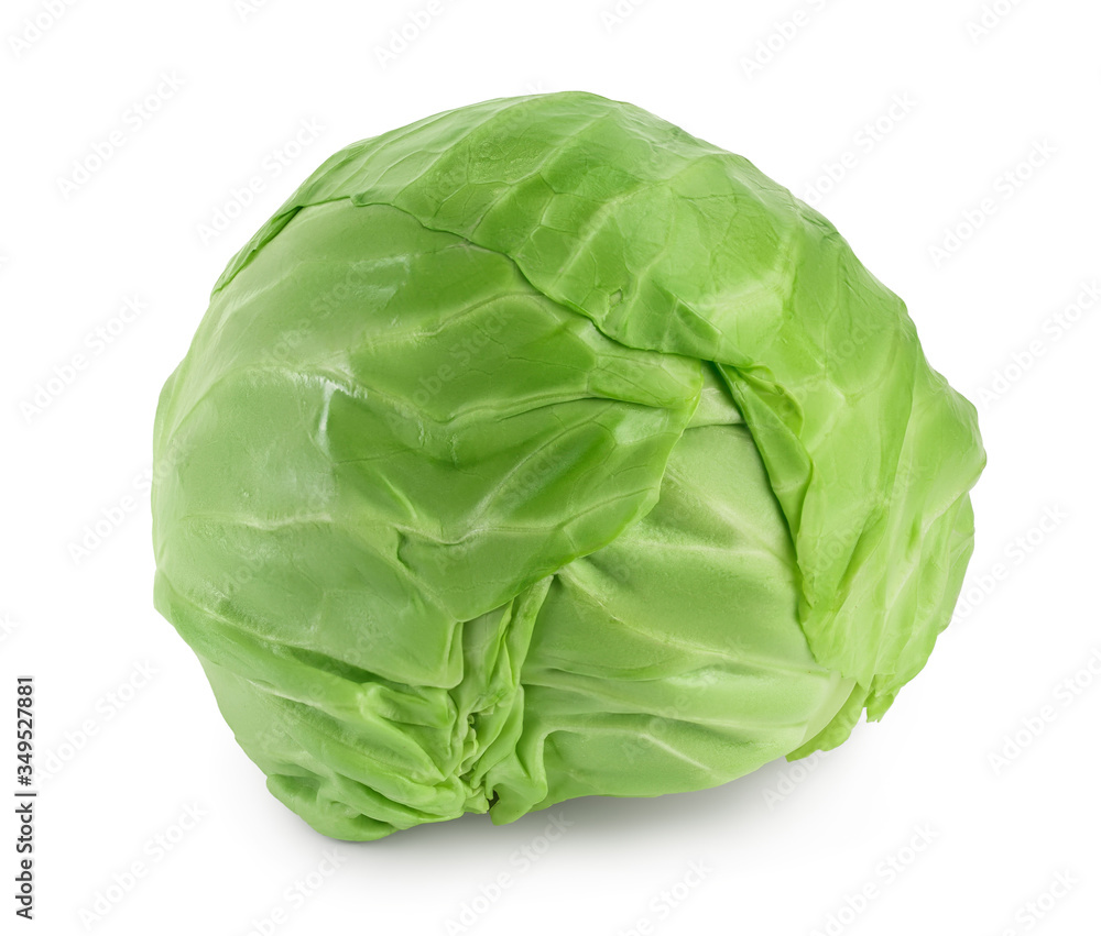 Obraz premium Green cabbage isolated on white background with clipping path and full depth of field