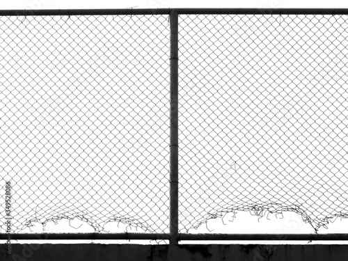 damage wire mesh on white background photo