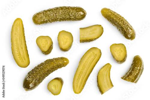 Fotografie Marinated pickled cucumber isolated on white background with clipping path and full depth of field
