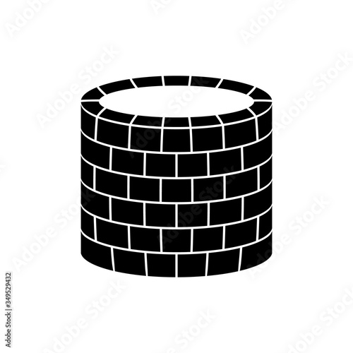 Well icon. Vector illustration of an old stone well. Brick sump.