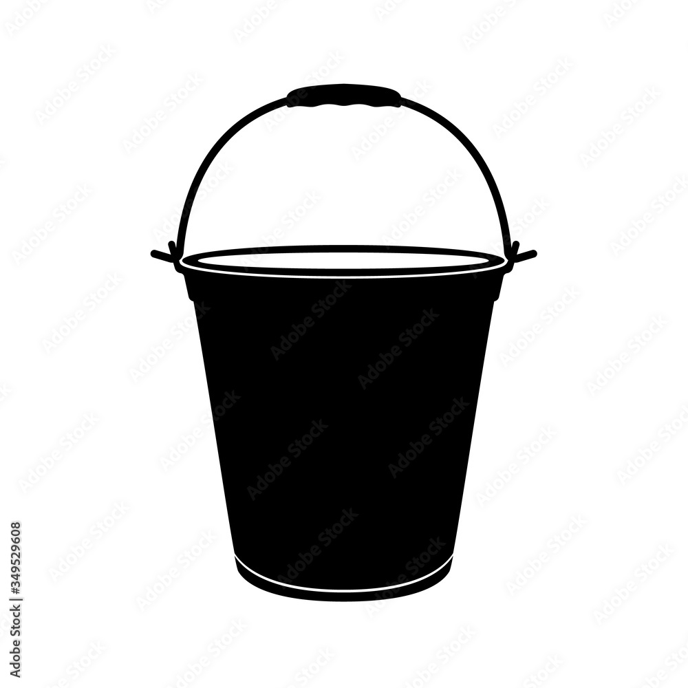 Bucket icon. Black and white vector illustration of a bucket with a ...
