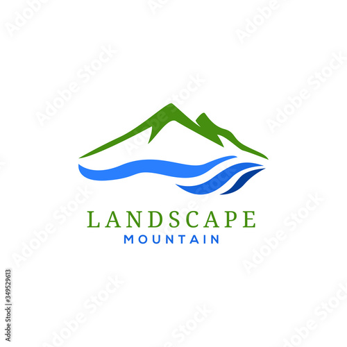 Minimalist Landscape Hills Mountain and lake Peaks Vector logo design	
