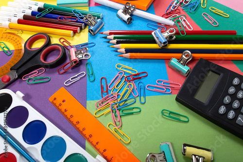 Stationery on boards. Concept education. Back to school