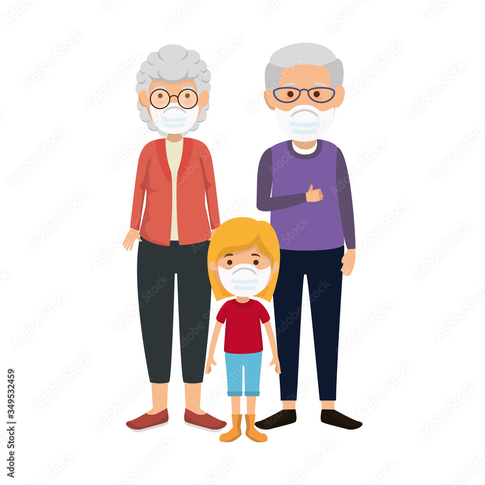 grandparents with granddaughter using face mask vector illustration design grandparents with granddaughter using face mask vector illustration design
