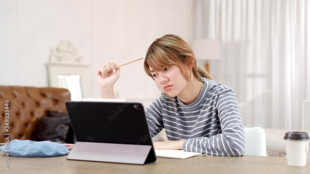Online Group Video Call Conference of Work Team from Home Office.Smiling young asian woman blogger vlogger influencer sit at home speaking.online with internet teacher learn language talk .young woman Online Group Video Call Conference of Work Team from Home Office.Smiling young asian woman blogger vlogger influencer sit at home speaking.online with internet teacher learn language talk .young woman