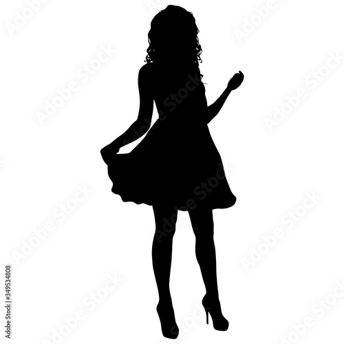Silhouette of a walking girl on a white background