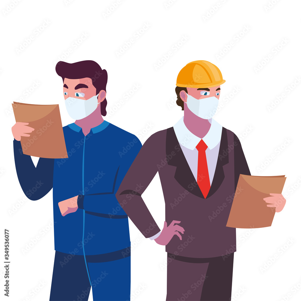 men operators with masks and helmet men operators with masks and helmet