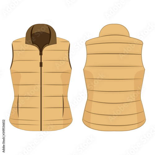 Light brown winter zipped vest isolated vector on the white background