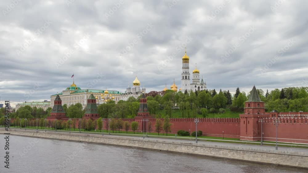 Moscow Kremlin, river and cloudy sky without people, Russia. Time lapse Moscow Kremlin, river and cloudy sky without people, Russia. Time lapse
