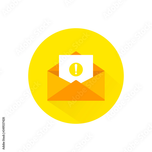 Opened envelope and document with exclamation mark icon. Message was not sent, error or email, email, chat, letter icon flat in on isolated background. EPS 10 vector
