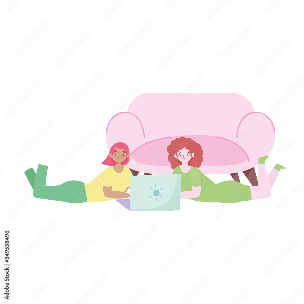 working remotely, young women liying in floor with laptop working remotely, young women liying in floor with laptop
