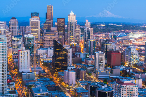 scenic view of down town of seattle city at night,Seattle,Washington,usa. for editorail use only.