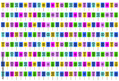 Extinction rebellion climate change placards seamless pattern white background