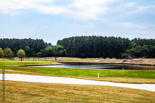 Landscape of golf course in Jingyuetan National Forest Park, Changchun, China in spring