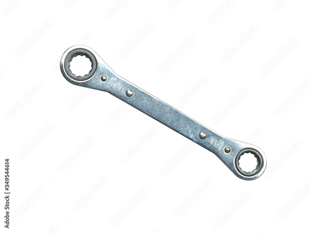 Two head Ratcheting ring wrench size 17 19 on white background Two head Ratcheting ring wrench size 17 19 on white background
