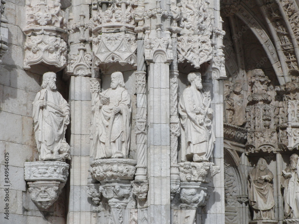 Gothic sculptures on the facade of the Cathedral Portugal Lisbon