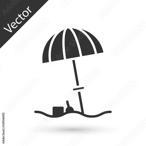 Grey Sun protective umbrella for beach icon isolated on white background. Large parasol for outdoor space. Beach umbrella. Vector