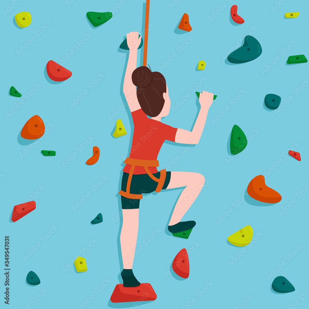Vector illustration: girl at the climbing wall. Vector illustration: girl at the climbing wall.