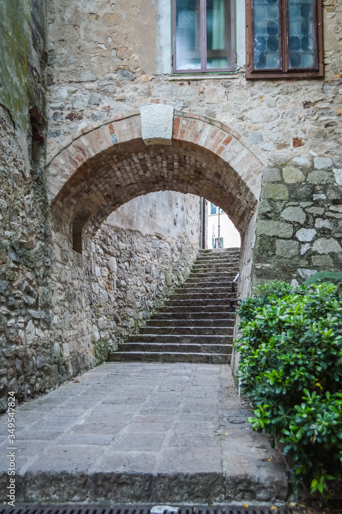 Arch and stairs in the old city of Arqua Petrarca, Padova, Italy