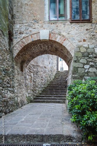 Arch and stairs in the old city of Arqua  Petrarca  Padova  Italy