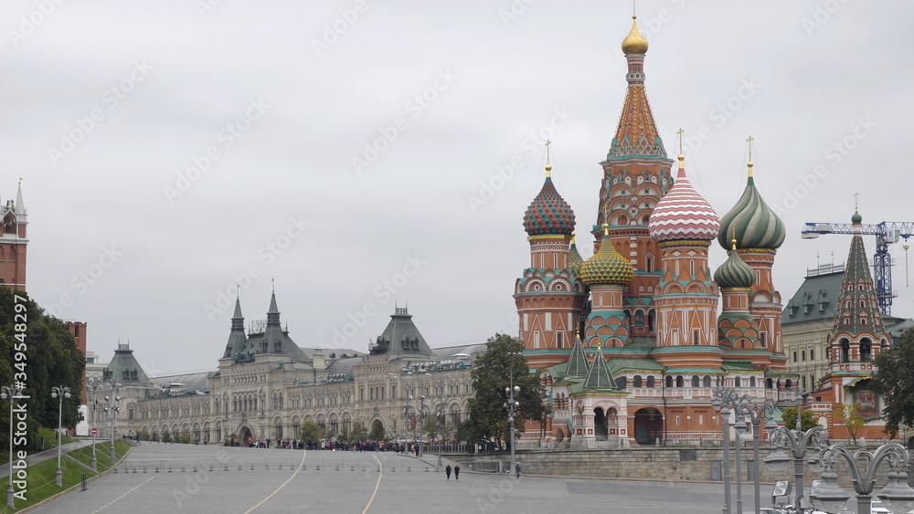 MOSCOW - OCTOBER 14: Moscow Red square. St Basils cathedral and Spasskaya tower on October 14, 2018 in Moscow, Russia