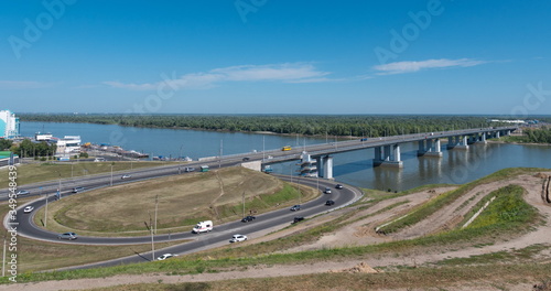 Time lapse bridge with cars at the entrance to Barnaul Russia