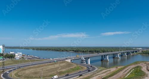 Time lapse bridge with cars at the entrance to Barnaul Russia