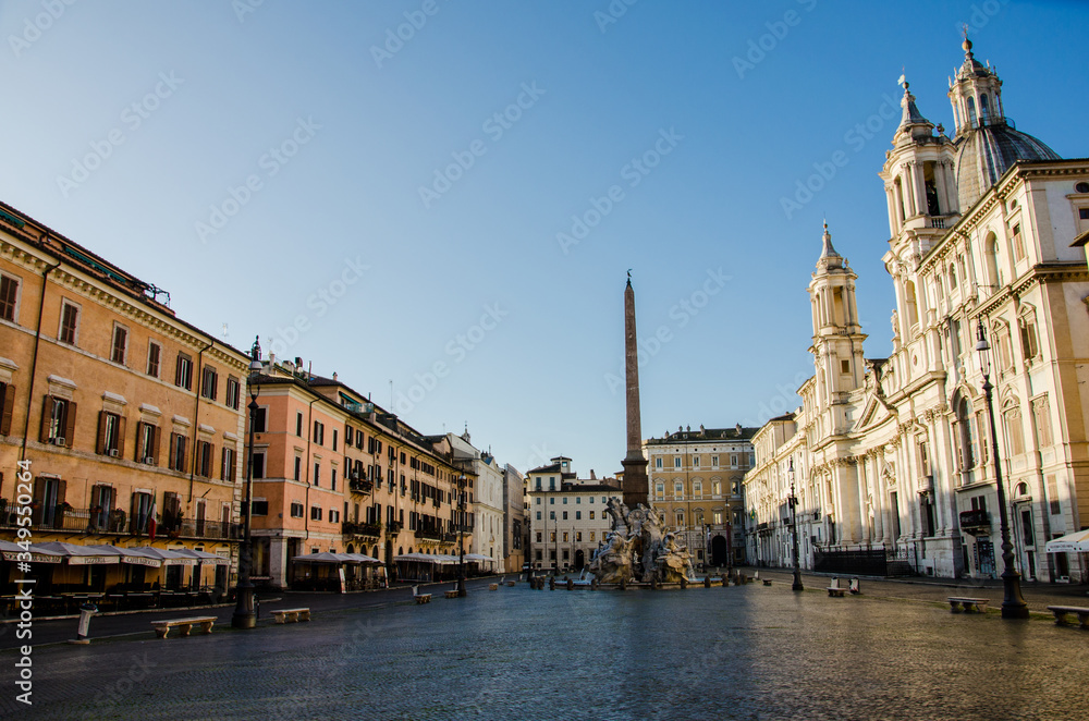 Piazza Navona unusually empty on early morning.