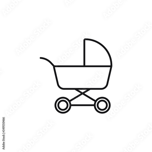 Baby stroller vector icon in linear, outline icon isolated on white background