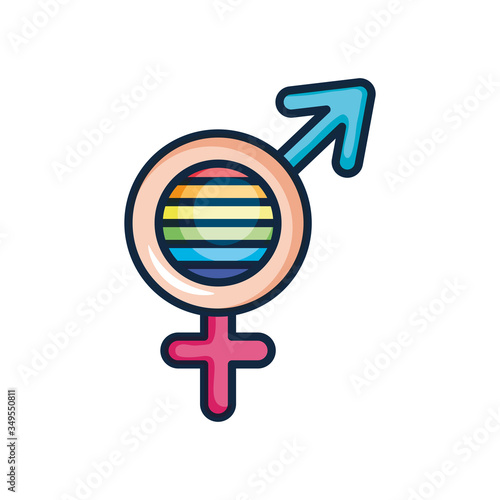 pride concept, gender symbols with lgbt flag, line color style