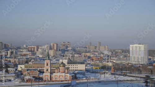 City Barnaul view of the city and church, Altai, Russia.