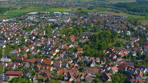 Aerial view of the city Aichelberg in Germany on a sunny spring day during the coronavirus lockdown. photo