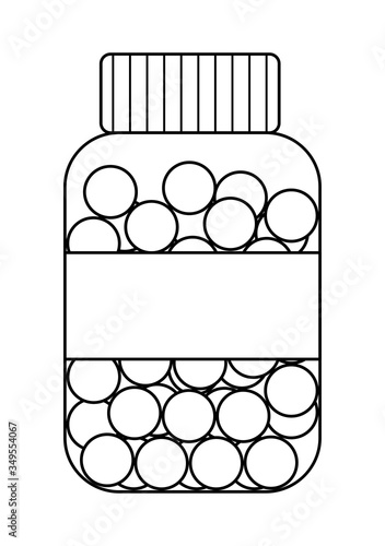 Outline style bottle with round fish oil pills isolated illustration on white background