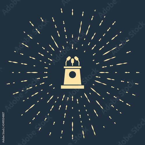 Beige Stage stand or debate podium rostrum icon isolated on blue background. Conference speech tribune. Abstract circle random dots. Vector