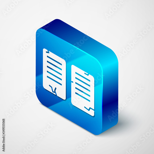 Isometric The commandments icon isolated on grey background. Gods law concept. Blue square button. Vector