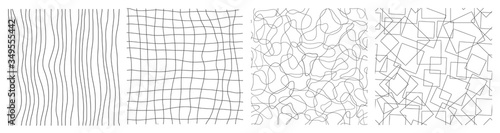 Set of vector backgrounds, lines, squares, circles, grid. Templates on an isolated white background. Outline style. Print on clothes, website design, banner, icon, mobile application, social networks