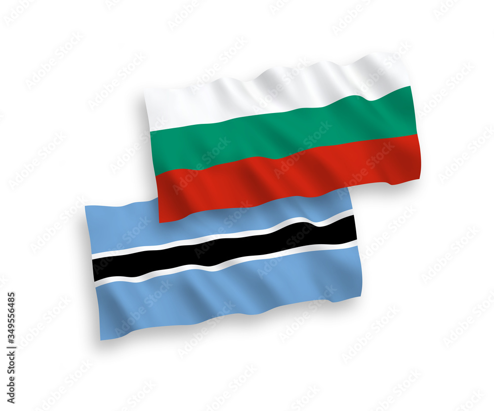 National vector fabric wave flags of Bulgaria and Botswana isolated on white background. 1 to 2 proportion. National vector fabric wave flags of Bulgaria and Botswana isolated on white background. 1 to 2 proportion.