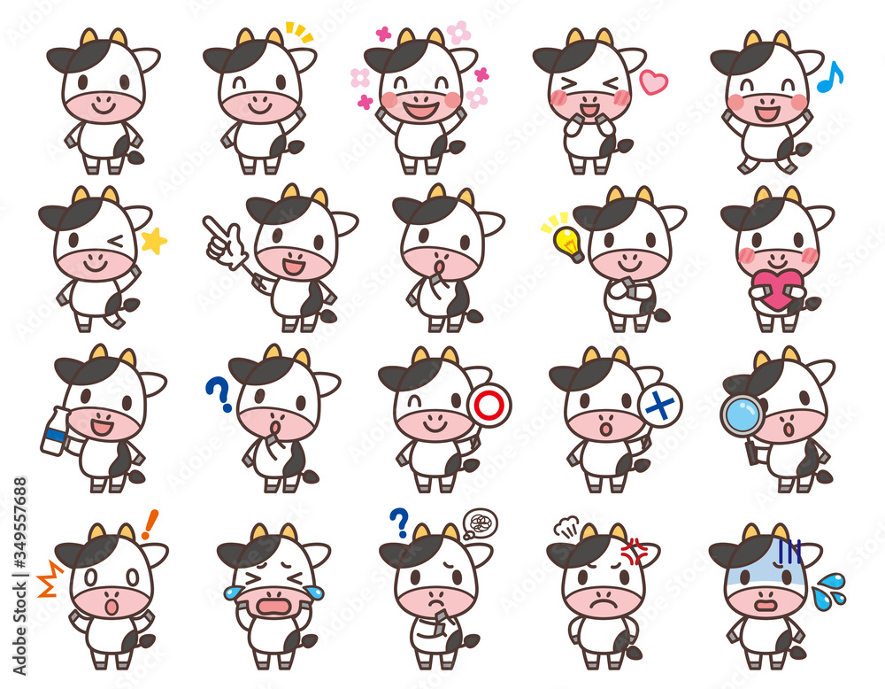 かわいい牛のキャラクターセット Cartoon Cow Character Set Stock Vector Adobe Stock